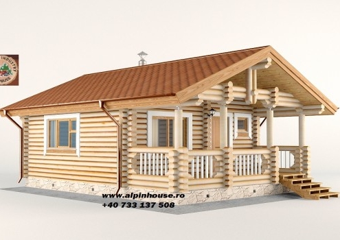Casa de vacanța 4 din lemn rotund calibrat 160 mm diametru este dispusă pe parter cu o suprafața de 41,25mp compusă din terasa camera de zi sauna și baie. Proiectul poate suferii orice modificare in funcție de